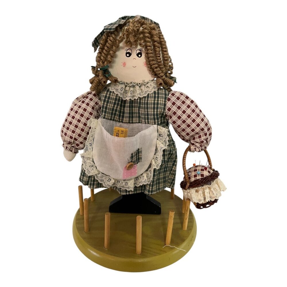 Vintage Thread Spool Holder Rag Doll Peg Rack Primitive Sewing Decor - Picture 2 of 4